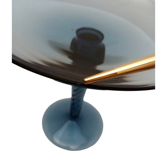 Blue Hand Blown Air Twist Stemmed Pedestal Dish - Picture 5 of 6